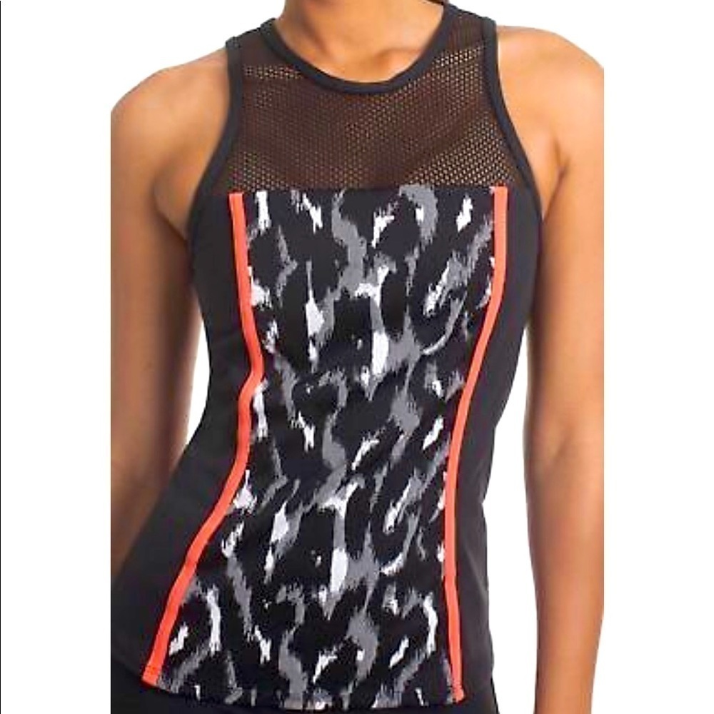TRINA TURK Leopard Luxe Sports Bra Tank Top Black Orange Grey Women’s Small